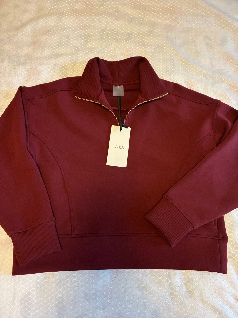 Calia Soft Scuba 1/4 Zip Pullover in Deep Merlot NWT